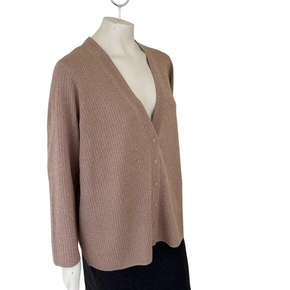 NEW TALBOTS Metallic Ribbed V-neck Cardigan in Tan & Gold  SZ 2X - Picture 3 of 10